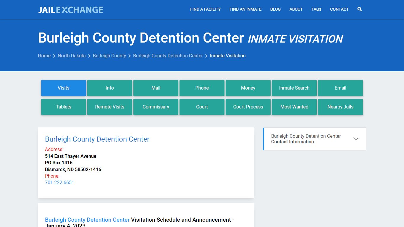 Inmate Visitation - Burleigh County Detention Center, ND - Jail Exchange